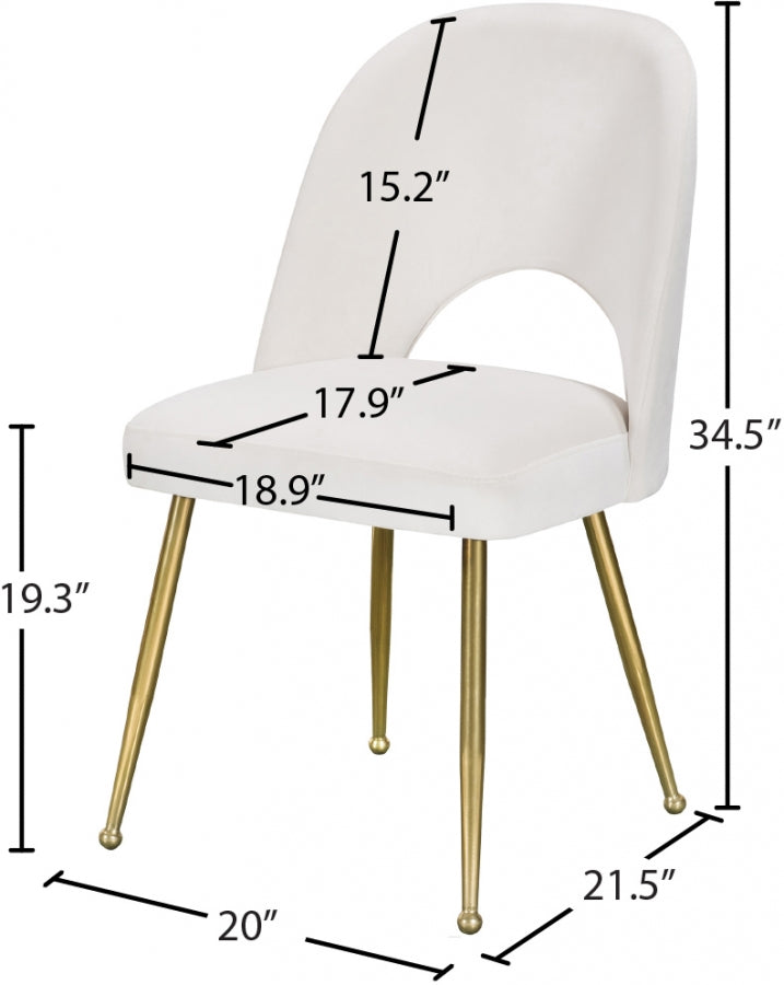 Logan Velvet Upholstered Dining Chair in Cream, Set of 2 - 990Cream-C