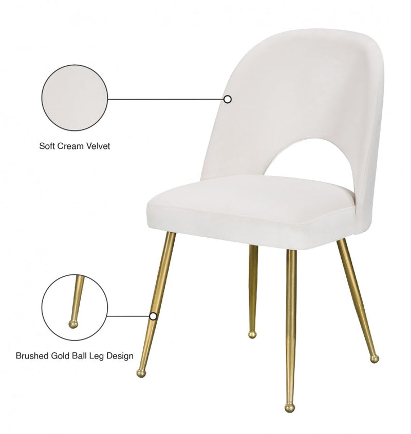 Logan Velvet Upholstered Dining Chair in Cream, Set of 2 - 990Cream-C