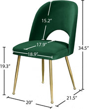 Logan Velvet Upholstered Dining Chair in Green, Set of 2 - 990Green-C