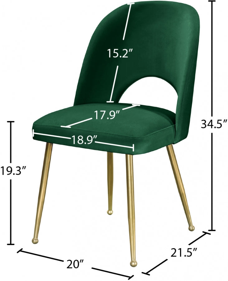 Logan Velvet Upholstered Dining Chair in Green, Set of 2 - 990Green-C