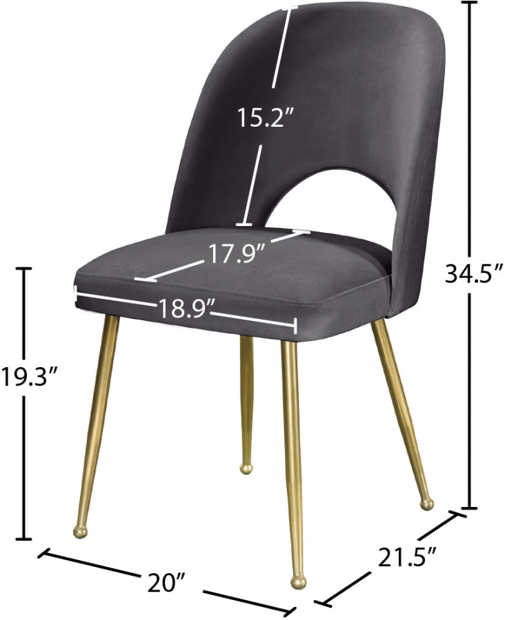 Logan Velvet Upholstered Dining Chair in Grey, Set of 2 - 990Grey-C