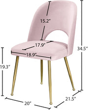 Logan Velvet Upholstered Dining Chair in Pink, Set of 2 - 990Pink-C