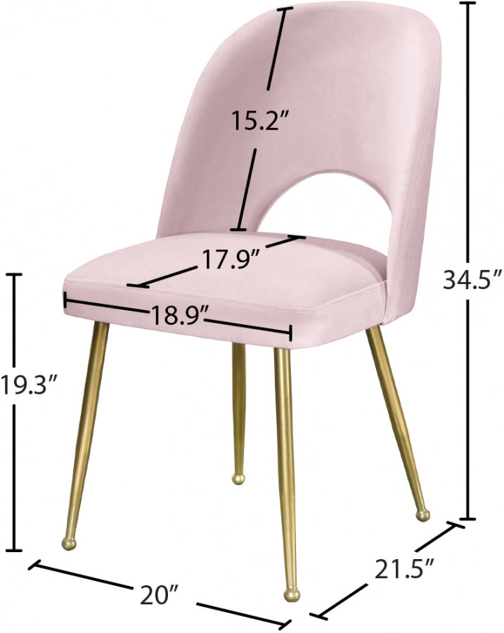 Logan Velvet Upholstered Dining Chair in Pink, Set of 2 - 990Pink-C