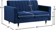 Lola 60" Velvet Upholstered Loveseat in Blue - 619Navy-L