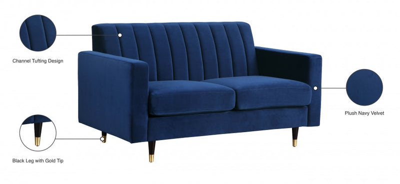 Lola 60" Velvet Upholstered Loveseat in Blue - 619Navy-L