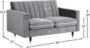 Lola 60" Velvet Upholstered Loveseat in Grey - 619Grey-L