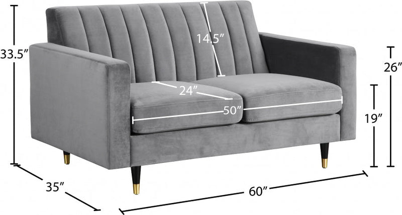 Lola 60" Velvet Upholstered Loveseat in Grey - 619Grey-L