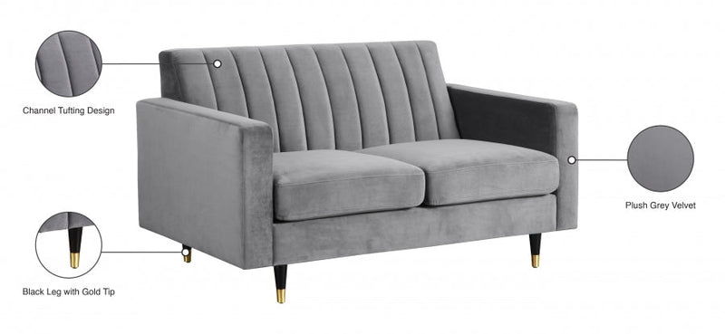 Lola 60" Velvet Upholstered Loveseat in Grey - 619Grey-L