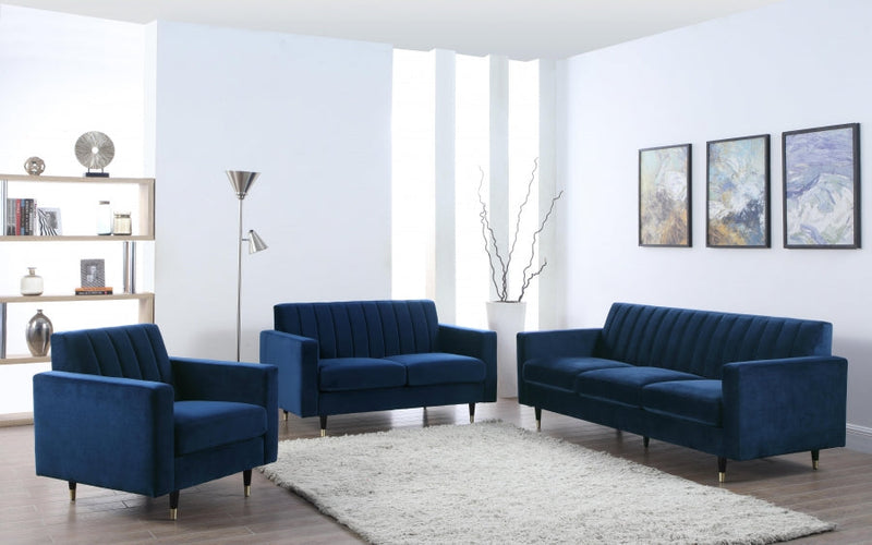 Lola Velvet Upholstered Chair in Blue - 619Navy-C
