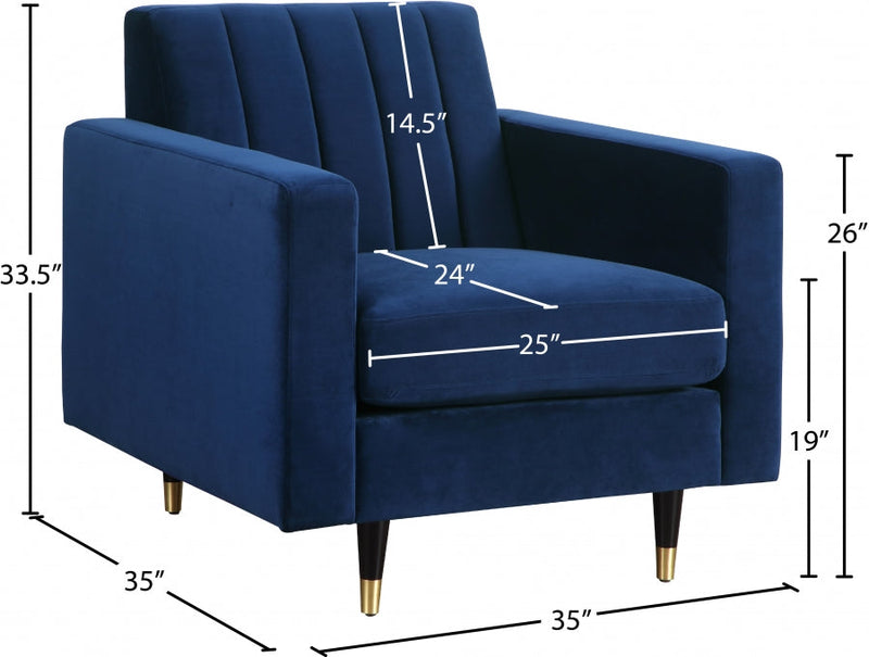 Lola Velvet Upholstered Chair in Blue - 619Navy-C