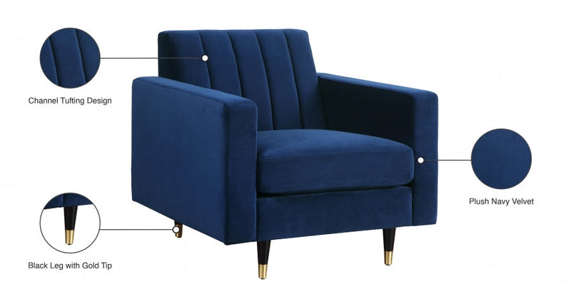 Lola Velvet Upholstered Chair in Blue - 619Navy-C