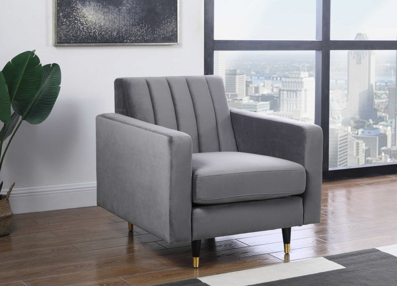 Lola Velvet Upholstered Chair in Grey - 619Grey-C