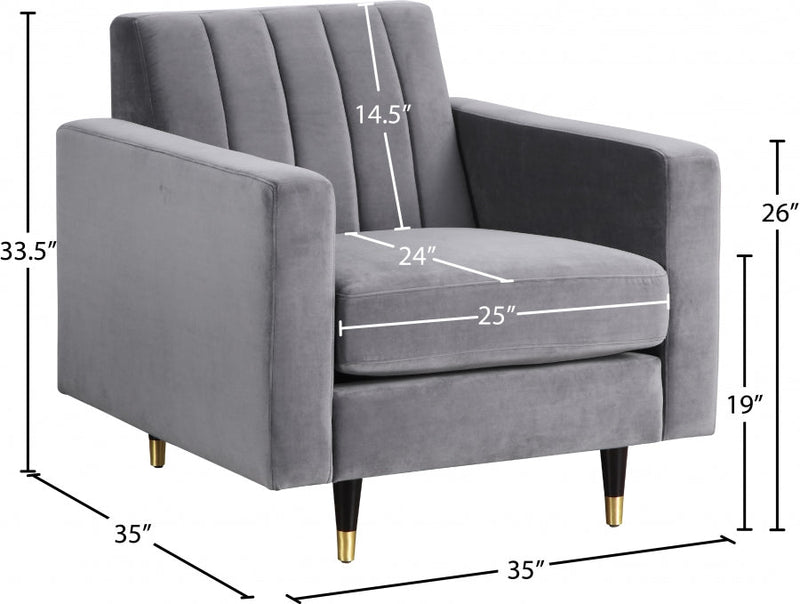 Lola Velvet Upholstered Chair in Grey - 619Grey-C