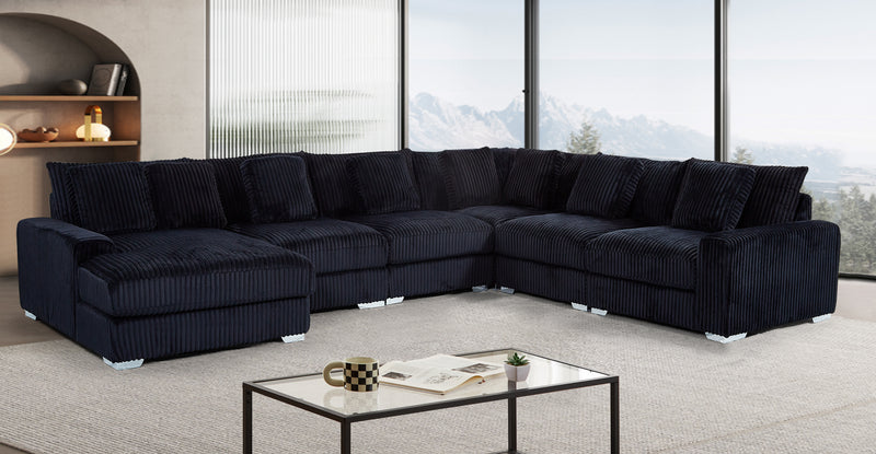 London Black 6-pc Sectional Laf Chaise - LNDN-BK-6-PC-SC-LF-C