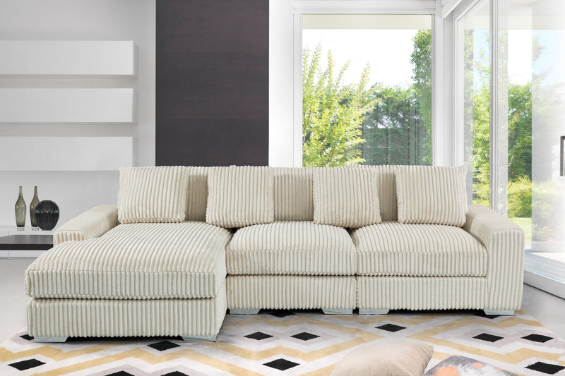 London Cream 3-pc Sectional Laf Chaise - LNDN-CRM-3-PC-SC-LF-