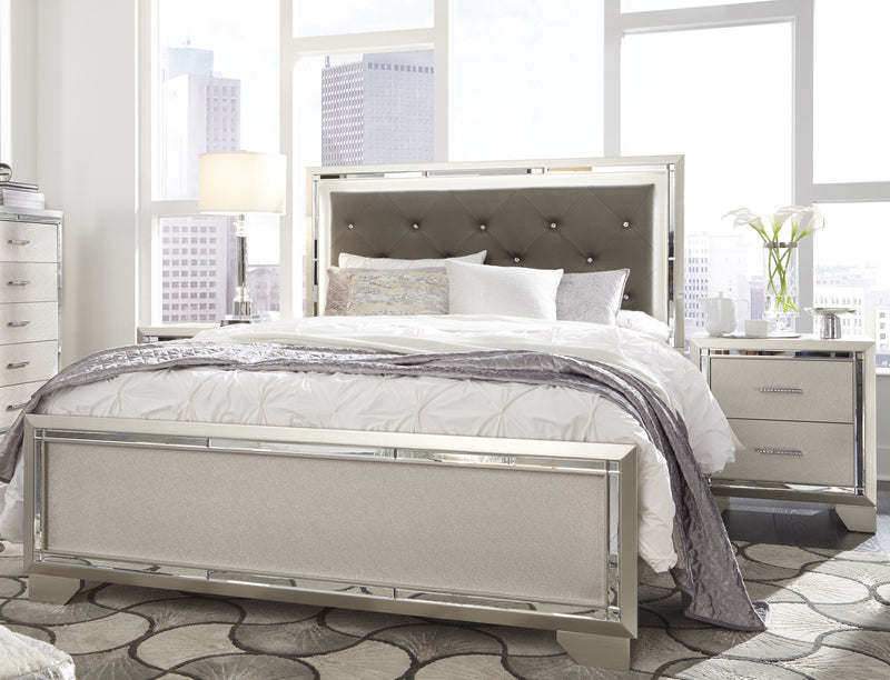 Lonnix Silver Queen LED Upholstered Panel Bed - Gate FurnitureQueen Bed