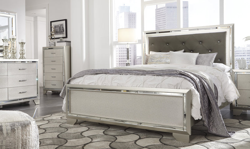 Lonnix Silver Queen LED Upholstered Panel Bed - Gate FurnitureQueen Bed