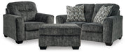 Lonoke Gunmetal Loveseat, Oversized Chair and Ottoman - 50504U10