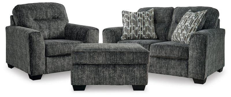 Lonoke Gunmetal Loveseat, Oversized Chair and Ottoman - 50504U10