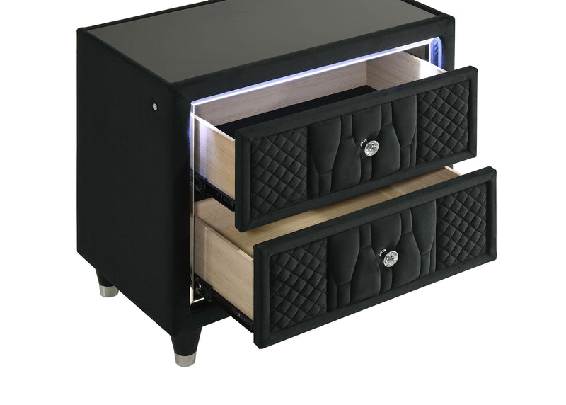 Lorient 2-drawer LED Nightstand with USB Black - 223162