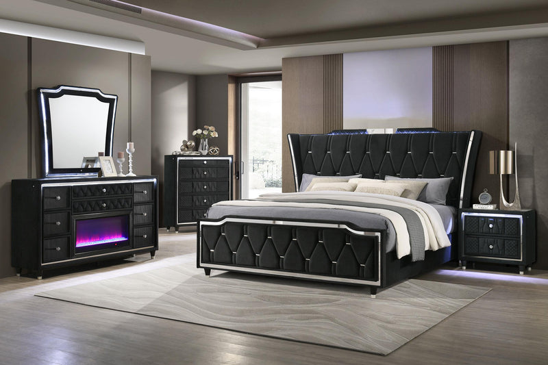 Lorient 2-drawer LED Nightstand with USB Black - 223162