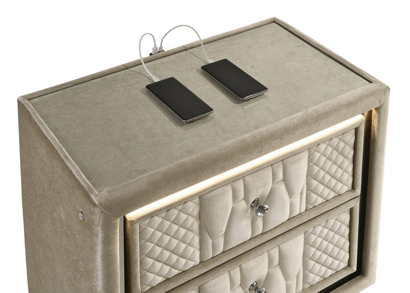 Lorient 2-drawer LED Nightstand with USB Ivory and Camel - 222662