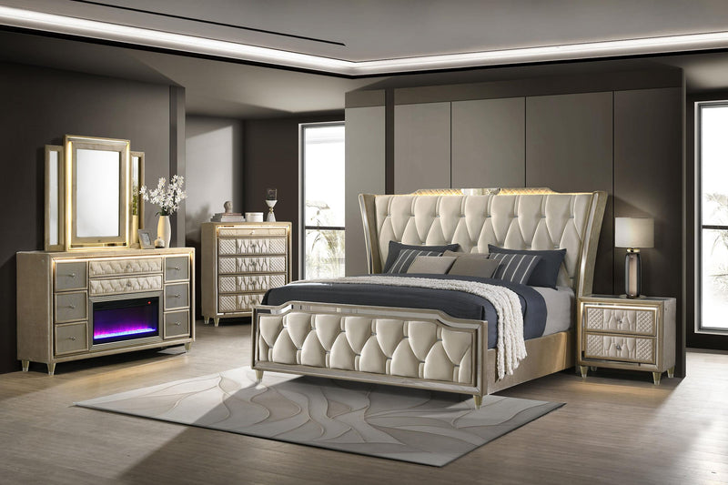 Lorient 2-drawer LED Nightstand with USB Ivory and Camel - 222662