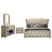 Lorient 4-piece Eastern King Bedroom Set Ivory and Camel - 222661KE-S4B