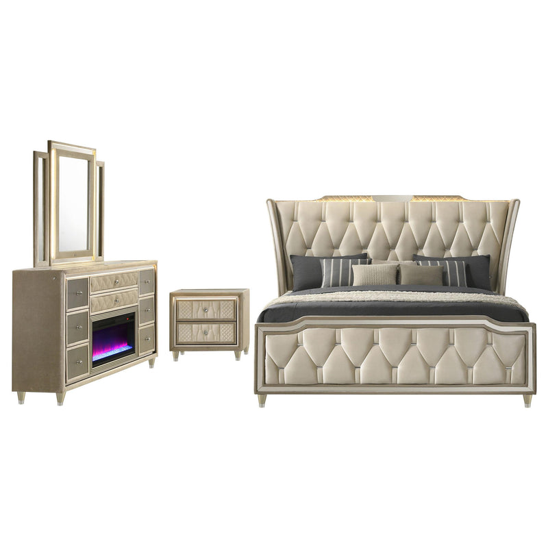 Lorient 4-piece Eastern King Bedroom Set Ivory and Camel - 222661KE-S4B