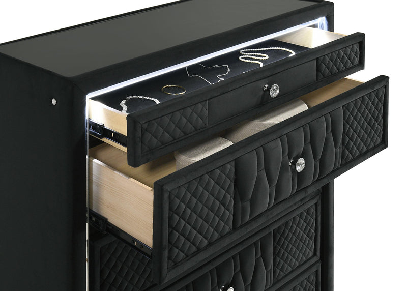 Lorient 5-drawer LED Chest of Drawers Black - 223165