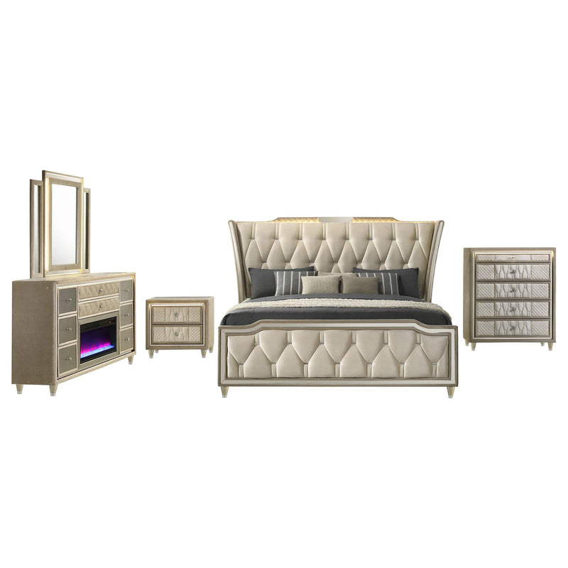 Lorient 5-piece Eastern King Bedroom Set Ivory and Camel - 222661KE-S5B