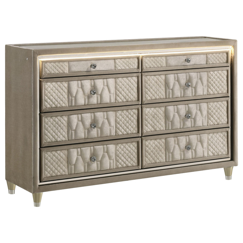 Lorient 8-drawer LED Bedroom Dresser Cabinet Ivory and Camel - 222663
