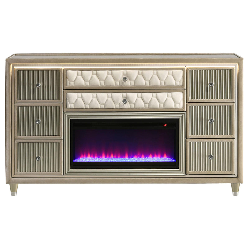 Lorient 8-drawer LED Bedroom Flame Box Dresser Ivory Camel - 222663FB