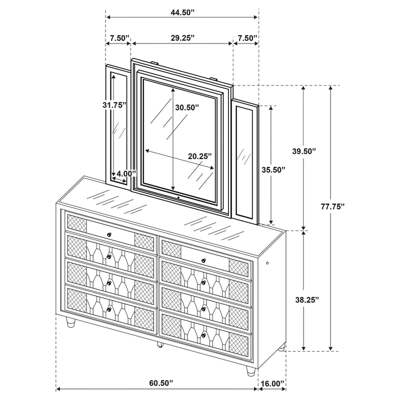 Lorient 8-drawer LED Dresser with Mirror Ivory and Camel - 222663M