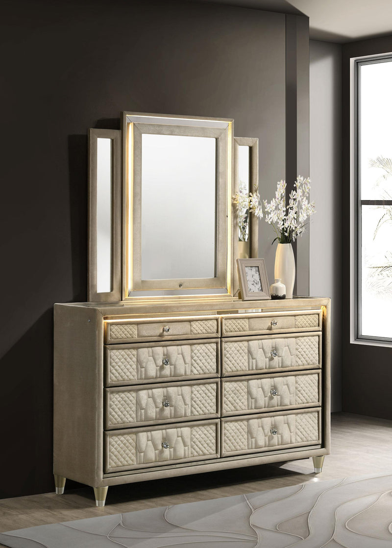 Lorient 8-drawer LED Dresser with Mirror Ivory and Camel - 222663M