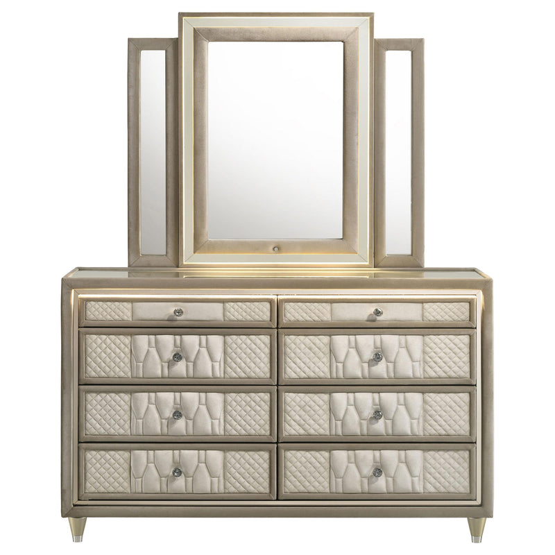 Lorient 8-drawer LED Dresser with Mirror Ivory and Camel - 222663M