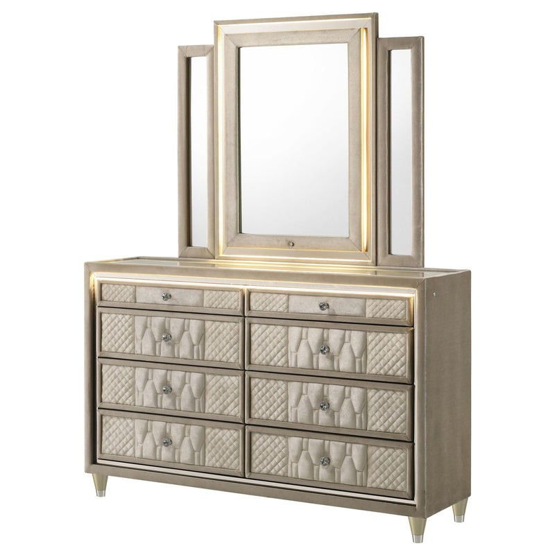 Lorient 8-drawer LED Dresser with Mirror Ivory and Camel - 222663M