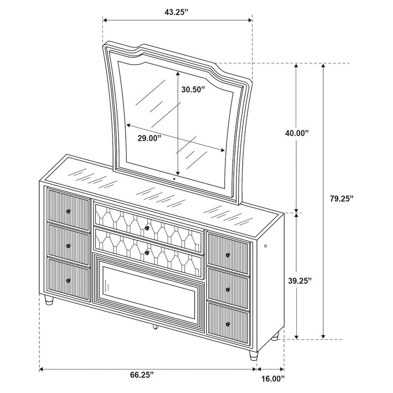 Lorient 8-drawer LED Flame Box Dresser and Mirror Black - 223163FBM