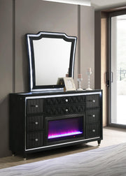 Lorient 8-drawer LED Flame Box Dresser and Mirror Black - 223163FBM