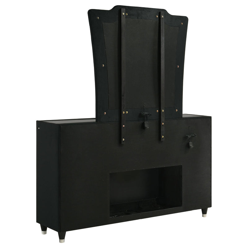 Lorient 8-drawer LED Flame Box Dresser and Mirror Black - 223163FBM