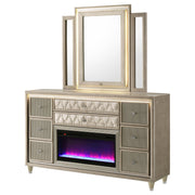 Lorient 8-drawer LED Flame Box Dresser and Mirror Ivory Camel - 222663FBM