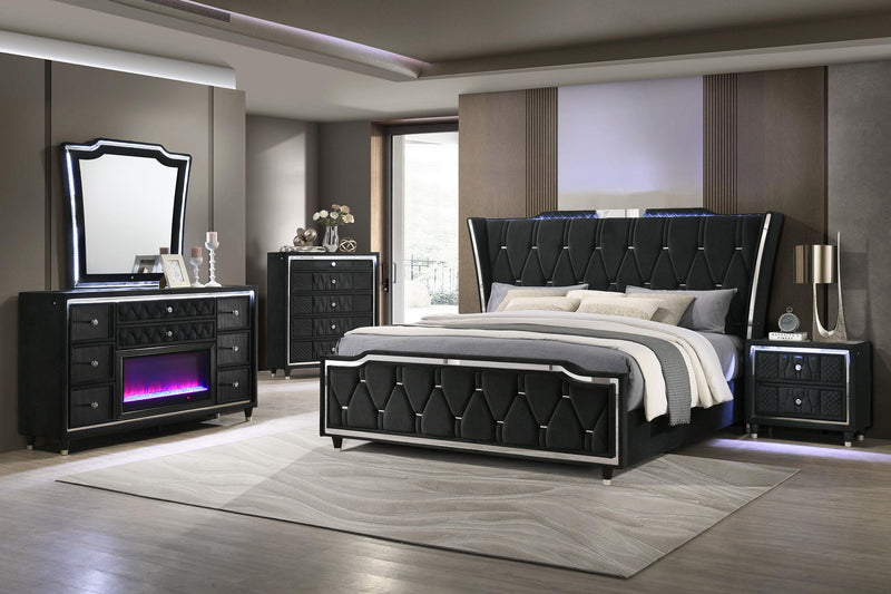 Lorient California King LED Upholstered Bed Black - 223161KW