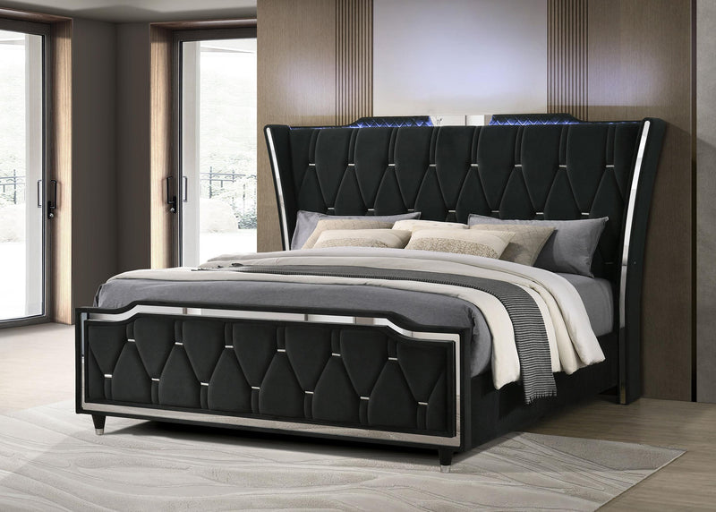 Lorient California King LED Upholstered Bed Black - 223161KW
