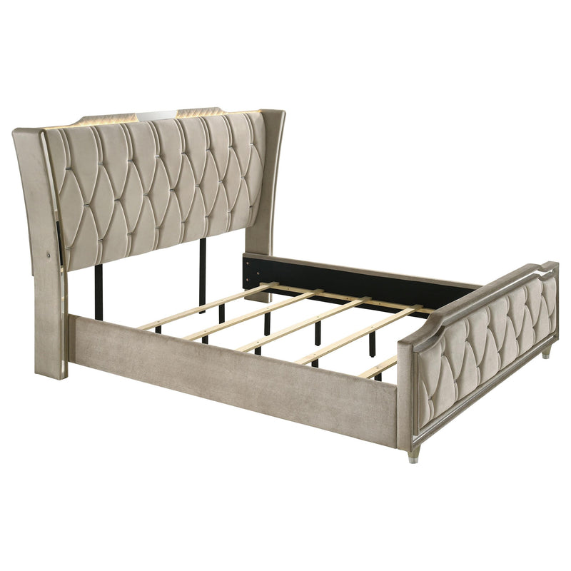 Lorient California King LED Upholstered Bed Ivory and Camel - 222661KW