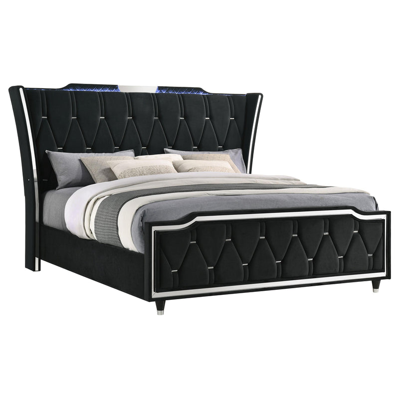 Lorient Eastern King LED Upholstered Bed Black - 223161KE
