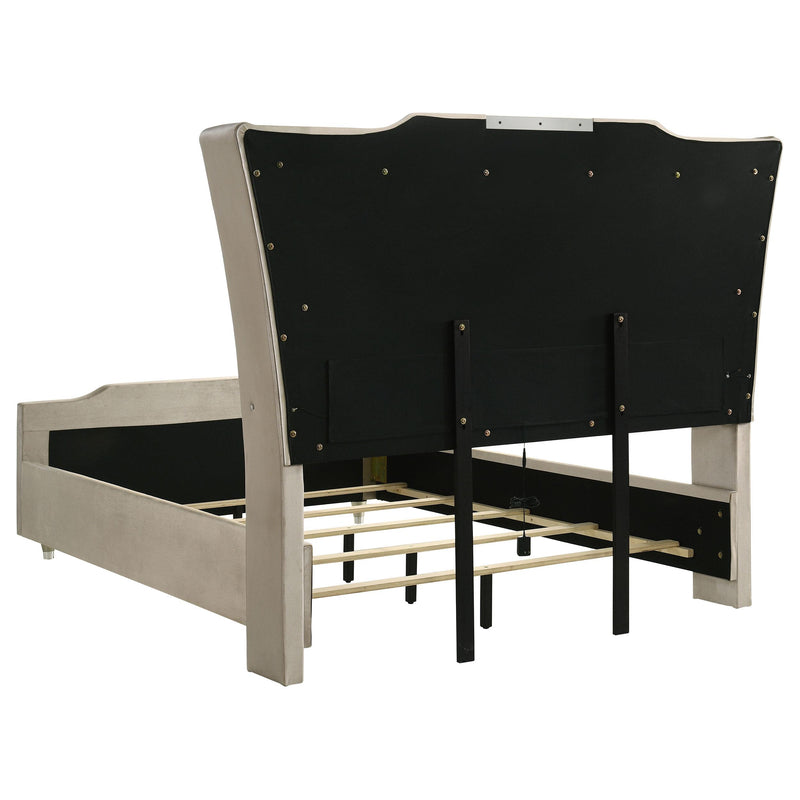 Lorient Queen LED Upholstered Wingback Bed Ivory and Camel - 222661Q