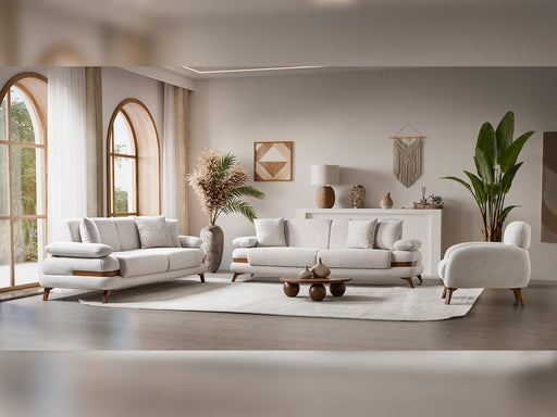 Loris 3-pieces (Sofa & Loveseat & Chair) Livingroom Set - Brown in Cream - 200-ST-LORI-SOFT03-321