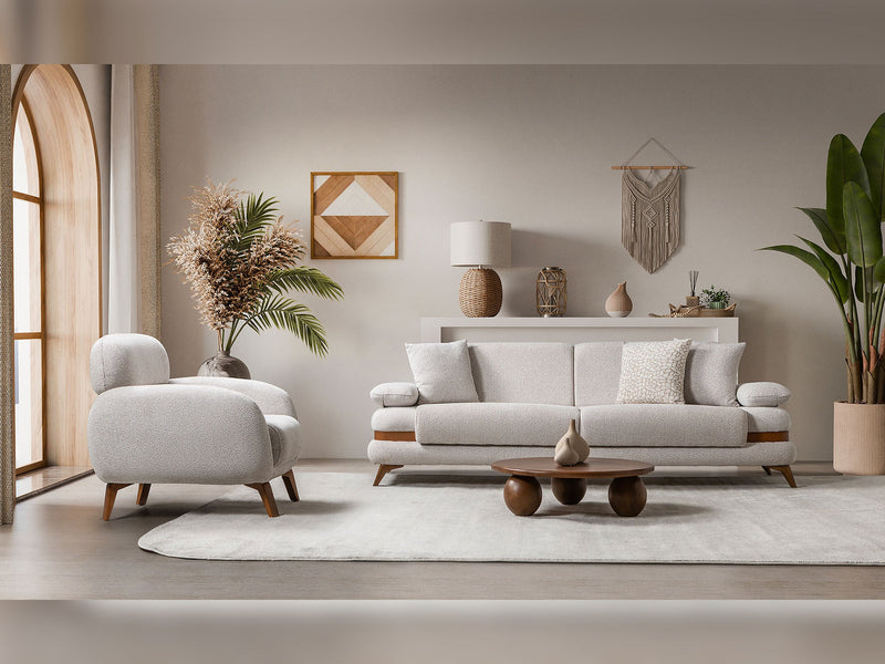Loris 3-pieces (Sofa & Loveseat & Chair) Livingroom Set - Brown in Cream - 200-ST-LORI-SOFT03-321