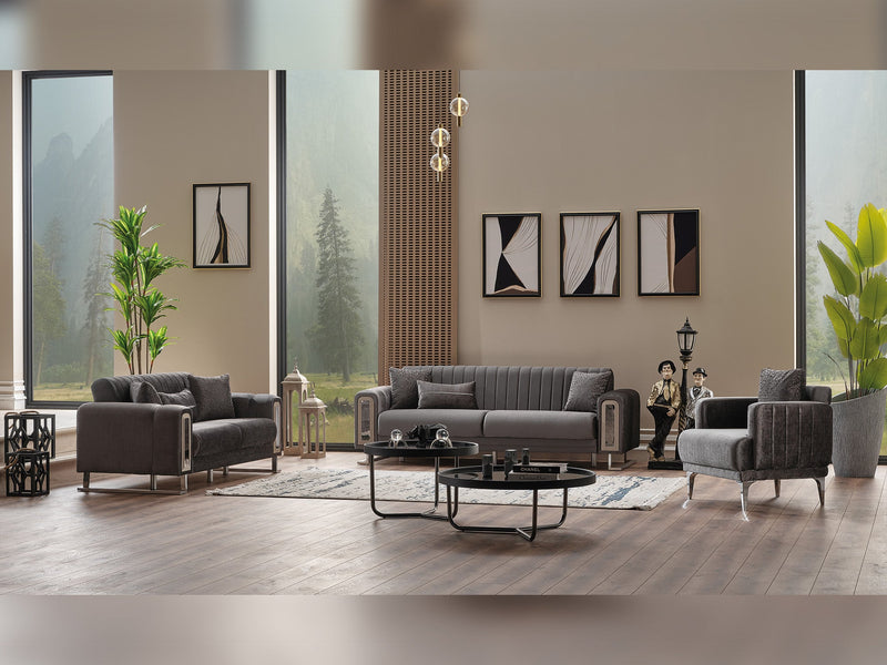 Lotus 3-pieces (Sofa & Loveseat & Chair) Livingroom Set Grey in Grey - 101-LOT-14245-321