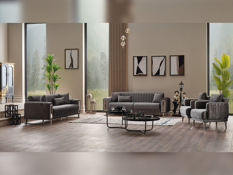 Lotus 3-pieces (Sofa & Loveseat & Chair) Livingroom Set Grey in Grey - 101-LOT-14245-321